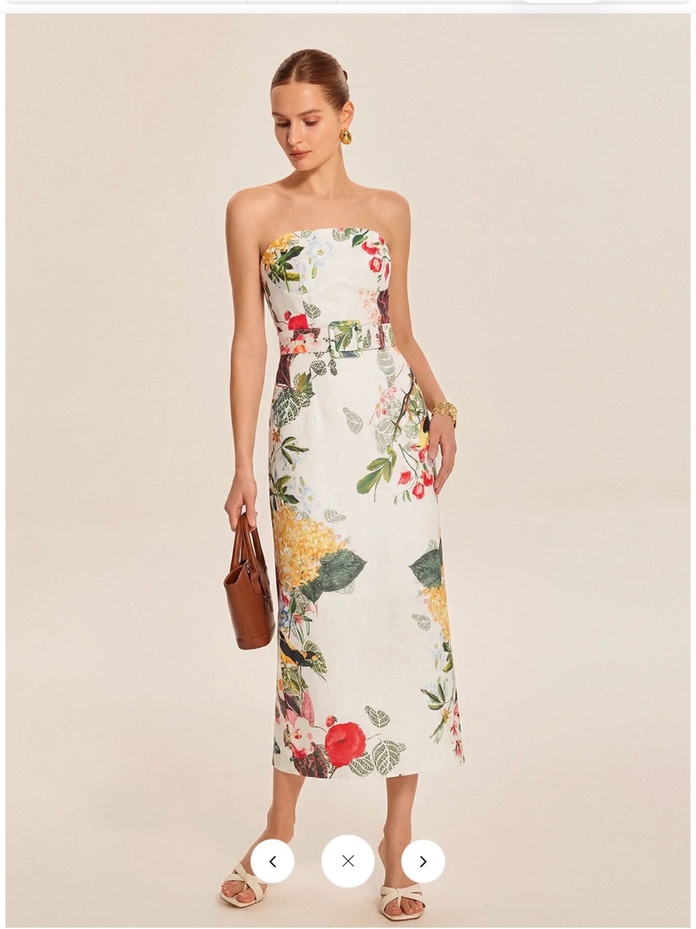 Commense Strapless Belted Floral Print Maxi Dress